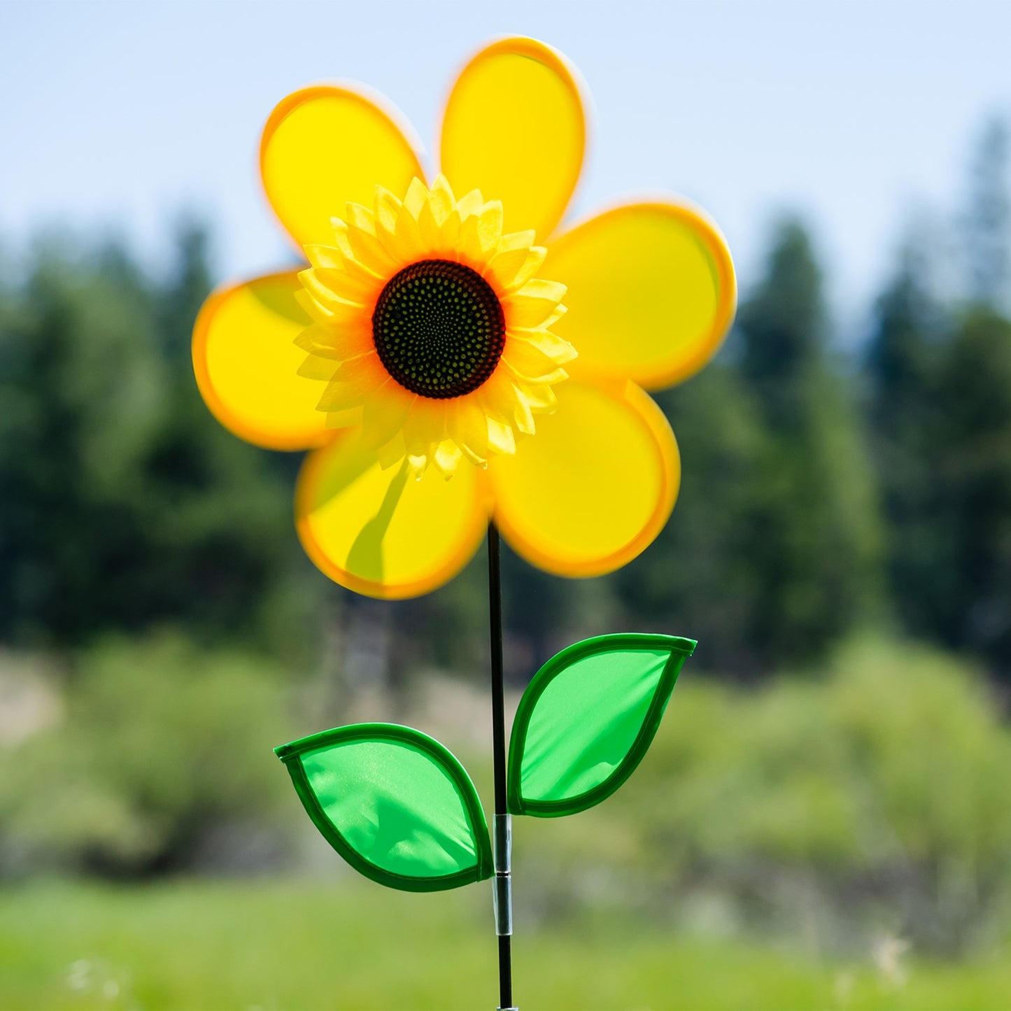 12" Sunflower Spinner w/ Leaves - Yellow