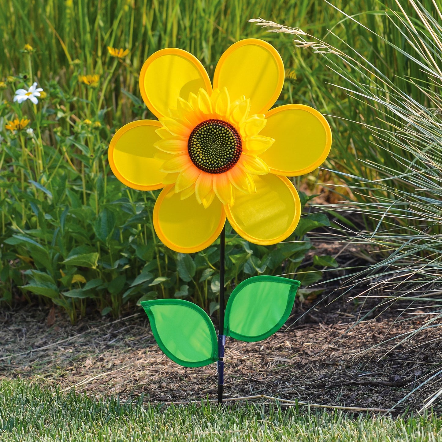 12" Sunflower Spinner w/ Leaves - Yellow