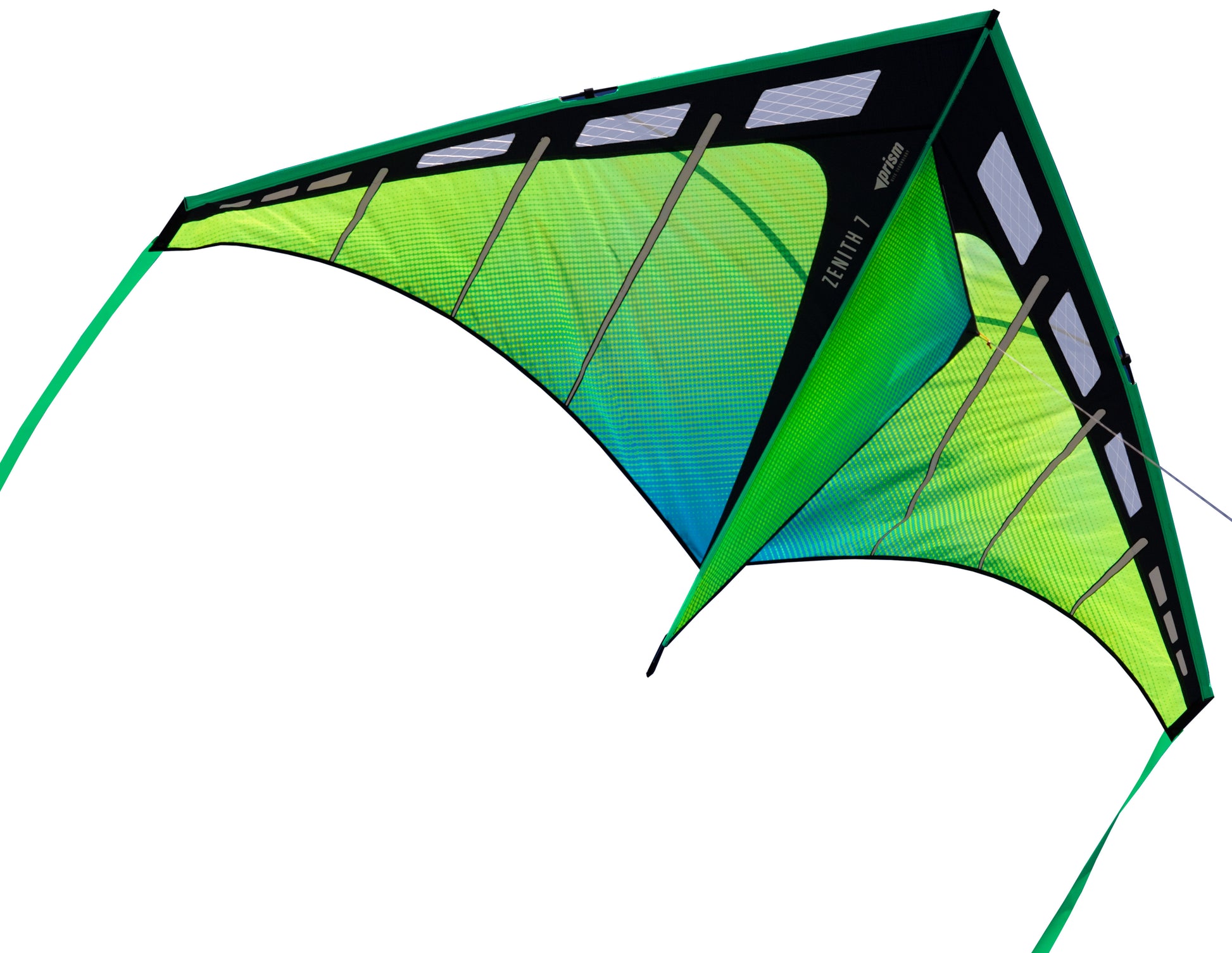 Green and blue kite on a white background